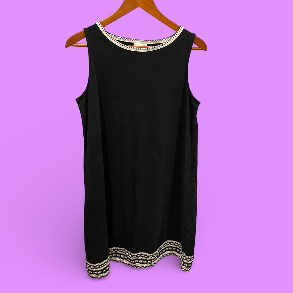 Cute J. Jill flowy sleeveless dress crochet hem whipstitch neck swingy breezy